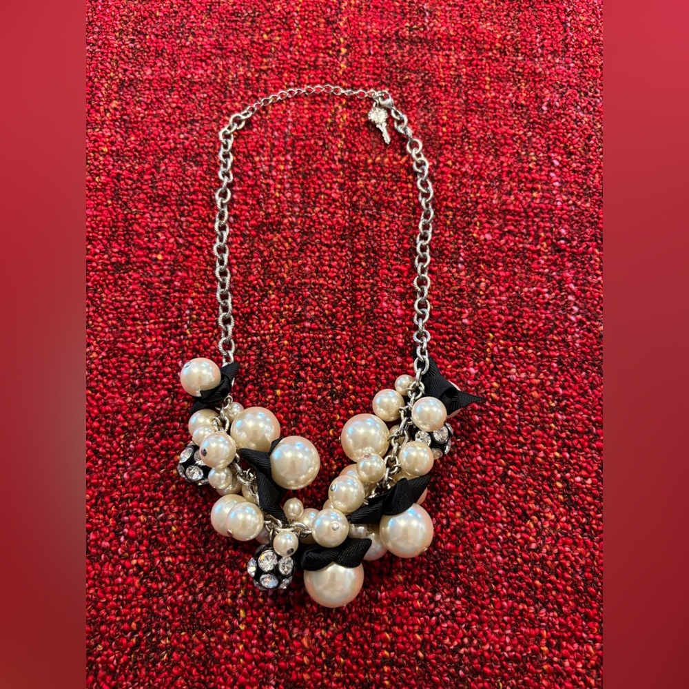 Betsey Johnson Original Vintage Pearl and Black Ribbon Necklace
